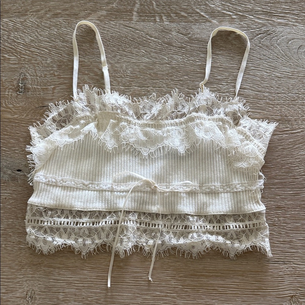For love and lemons OG Elegant Cream Lace Trimmed Women's Top